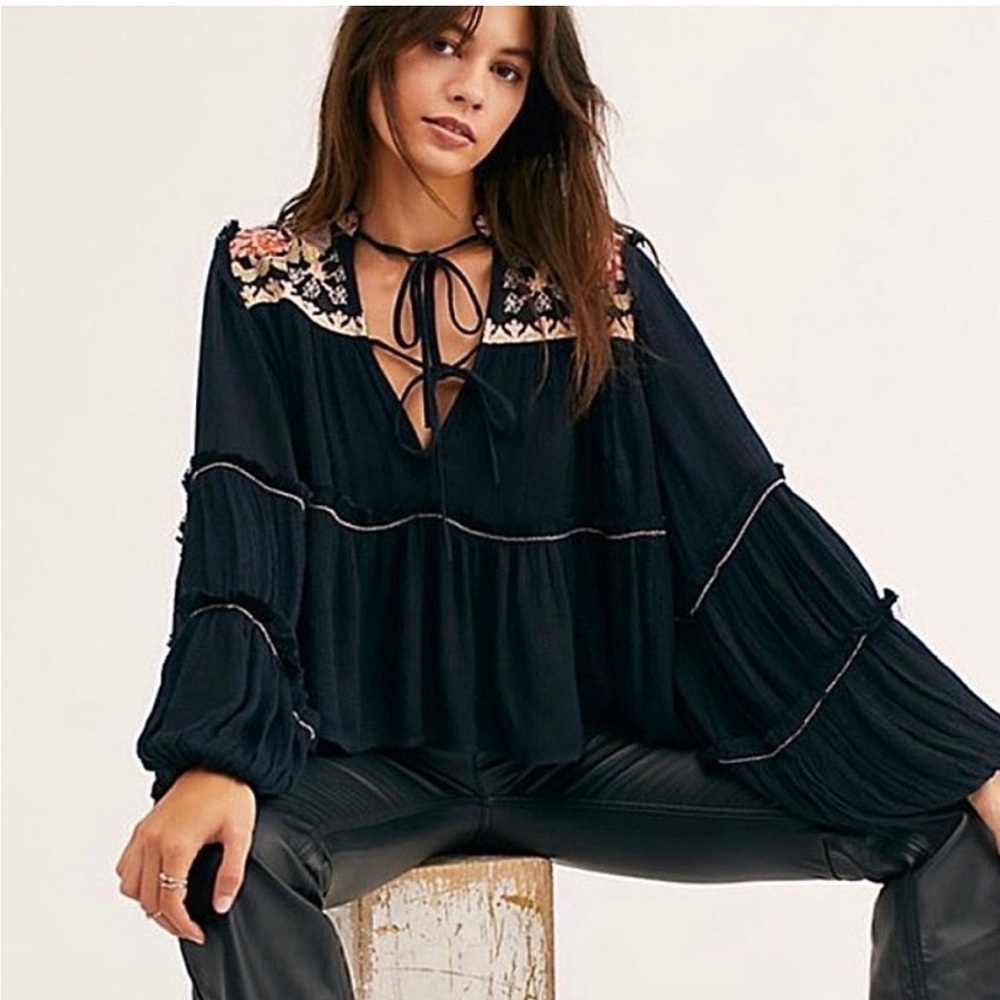 Free People's In Vivid Color Boho Peasant Top size Medium